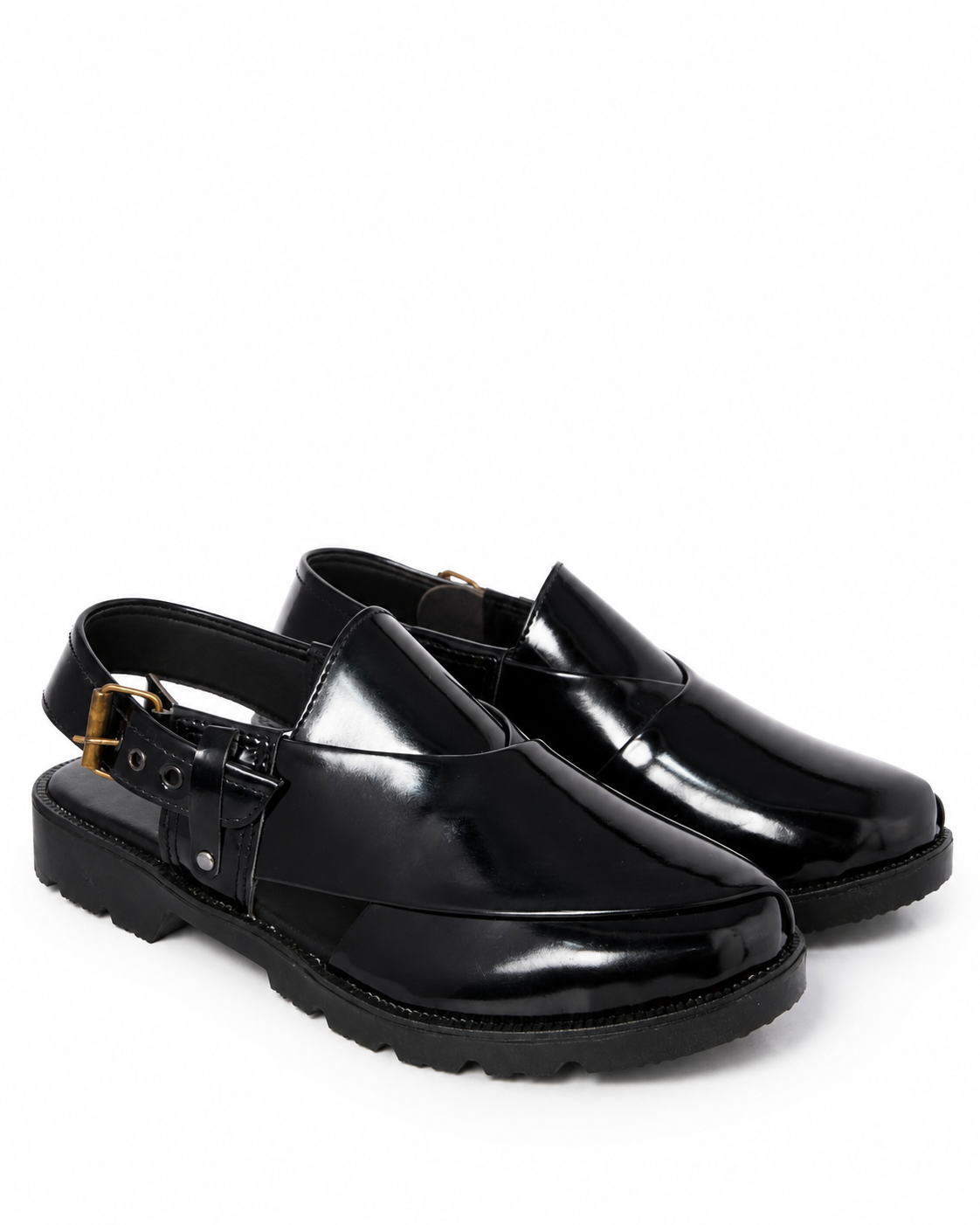 Siyah High-Sole Peshawari Chappal by Pehnaan