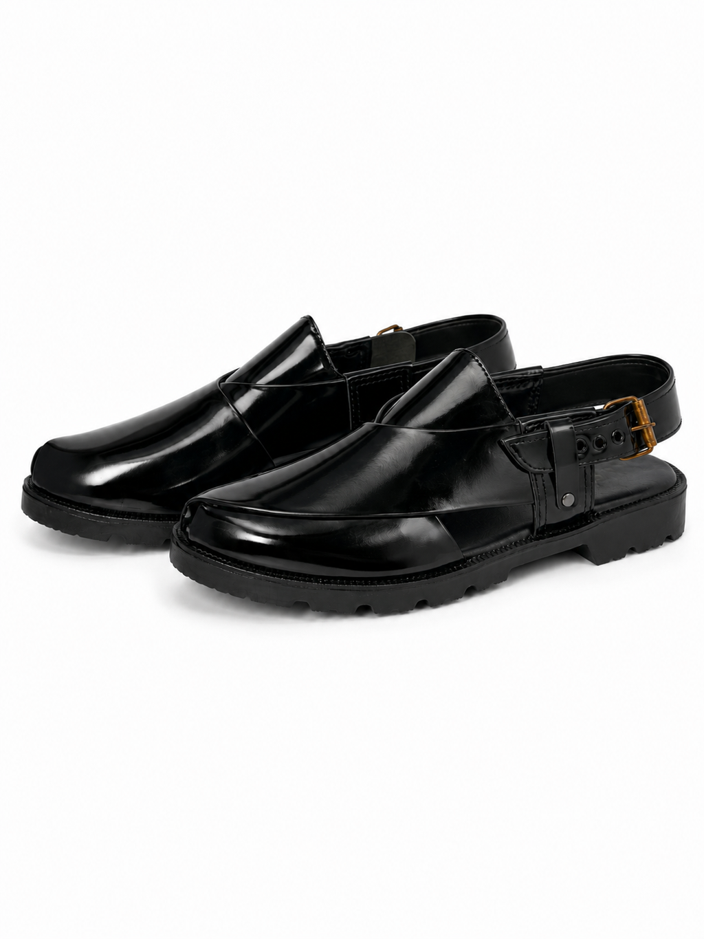 Siyah High-Sole Peshawari Chappal by Pehnaan