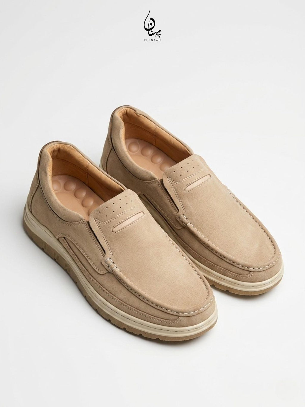 Men’s Beige Soft-Touch Medicated Loafer Suede Jogger | Non-Slip Ergonomic Sole – Pure Handmade Comfort