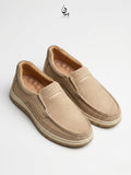 Men’s Beige Soft-Touch Medicated Loafer Suede Jogger | Non-Slip Ergonomic Sole – Pure Handmade Comfort