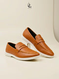 Pure Handmade Camel Brown Loafer with Cushioned White Sole | Modern Formal-Casual Hybrid