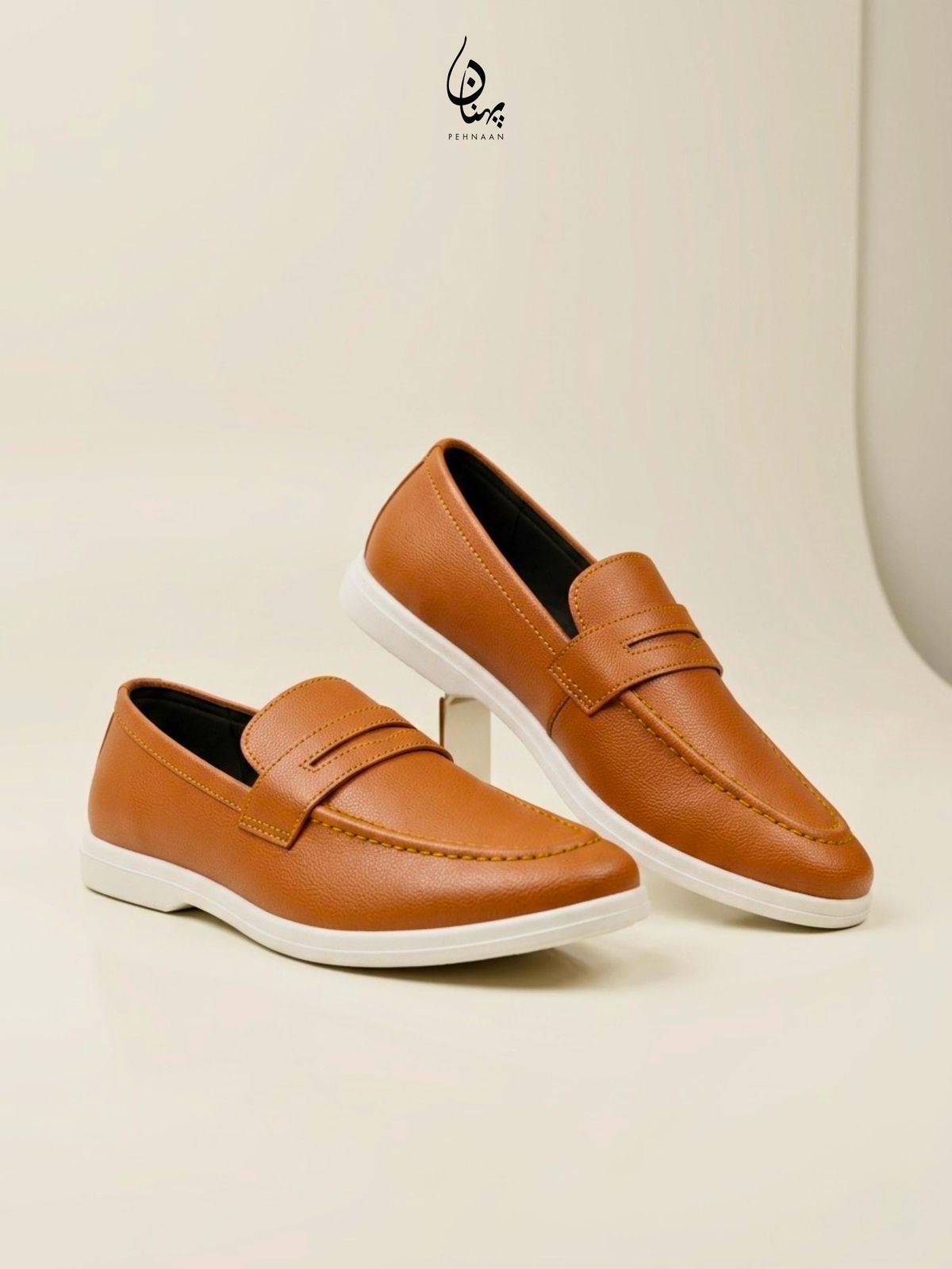 Pure Handmade Camel Brown Loafer with Cushioned White Sole | Modern Formal-Casual Hybrid