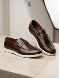 Premium Handcrafted Brown Hybrid Penny Loafer | Medicated Comfort Insole – Durable White Sneaker Sole