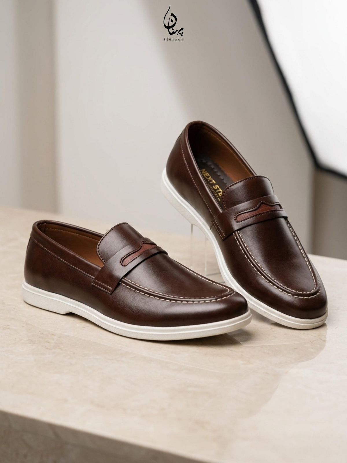 Premium Handcrafted Brown Hybrid Penny Loafer | Medicated Comfort Insole – Durable White Sneaker Sole