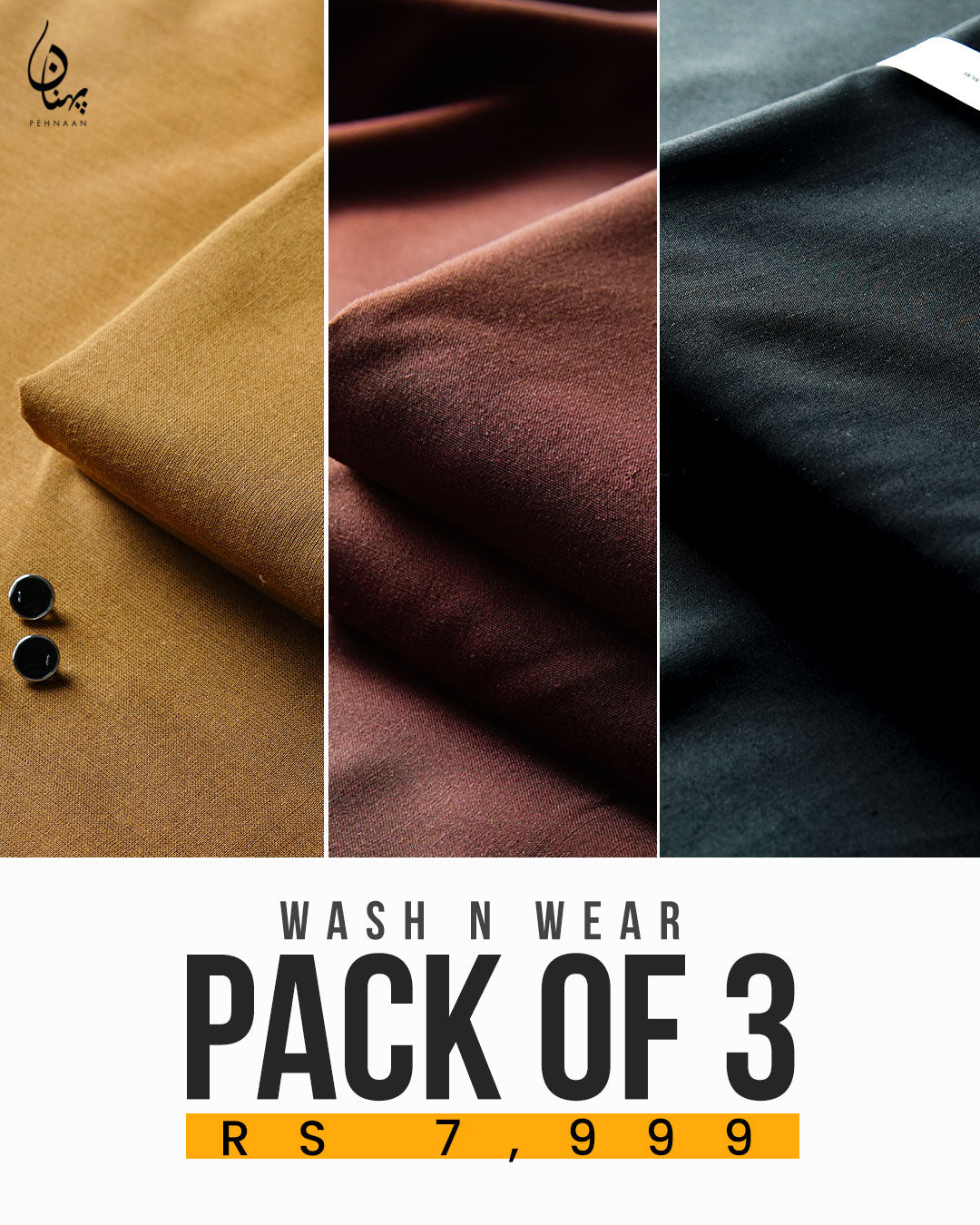 Pehnaan Premium Wash n Wear – Pack of 3 Suits (Black, Mustard & Maroon)
