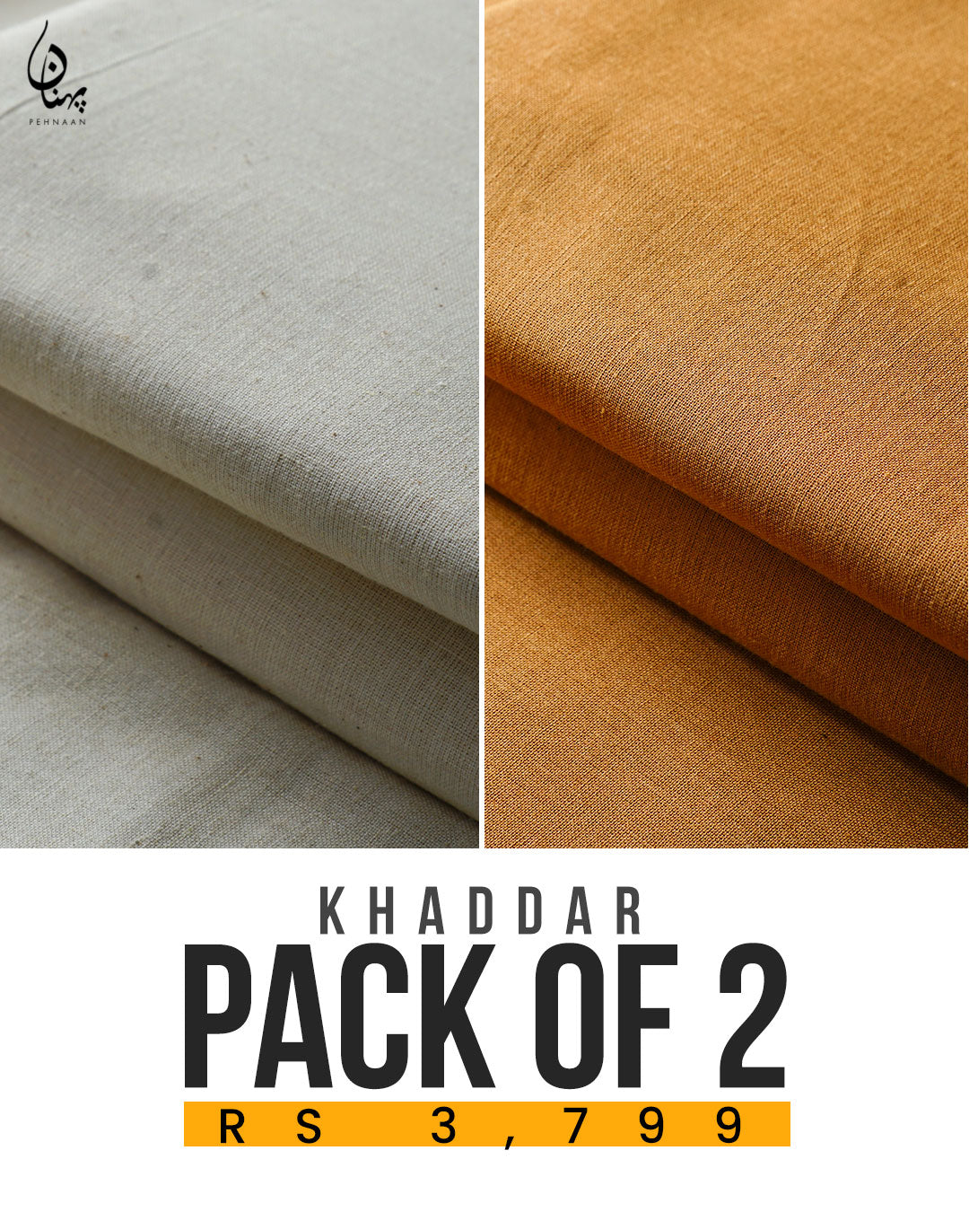 Pehnaan Premium Khaddar – Pack of 2 Suits (Cream & Camel Brown)